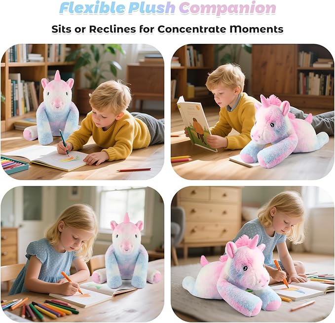 Bobbie & Laxi 23" 4.5lbs Unicorn Weighted Stuffed Animal–Adjustable Sitting & Laying Weighted Unicorn Plush Toy Pillow with Removable Ceramsite Bag Cuddly Soft Companion for Adult, Kid