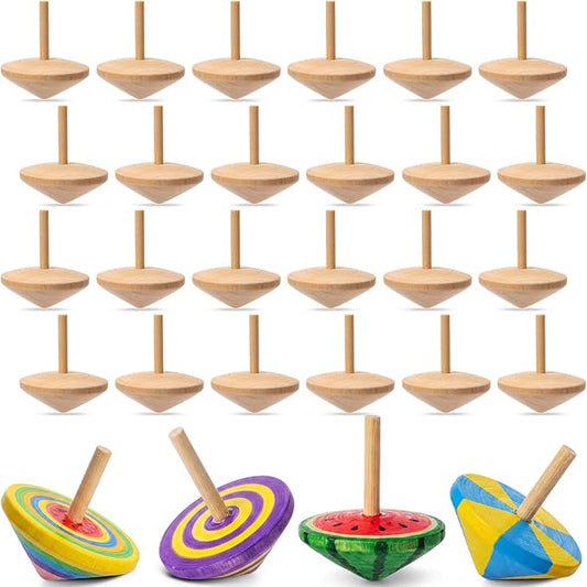 DoubleFill 24 Pcs Bulk End of Year Student Gifts, DIY Unfinished Wooden Spinning Tops for Kids End of Year Craft Kit Teacher to Student Gifts Art Supplies for Classroom Activities Party Favor