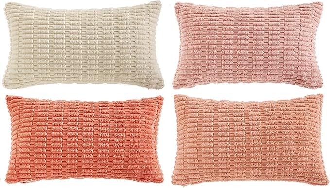 Fancy Homi 4 Packs Decorative Throw Pillow Covers for Living Room Couch Bed, Modern Farmhouse Boho Home Décor Accent Cushion Case, 20" x 12", Pink Series