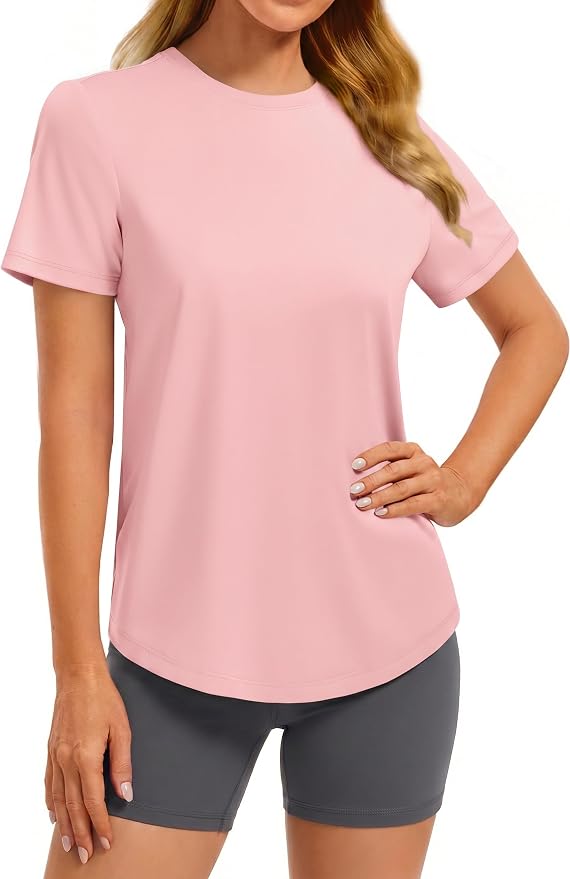 PINSPARK Soft Workout Tops for Women UPF 50+ Sun Protection Shirt Quick Dry Athletic Running Hiking Travel Basic Tee Shirts