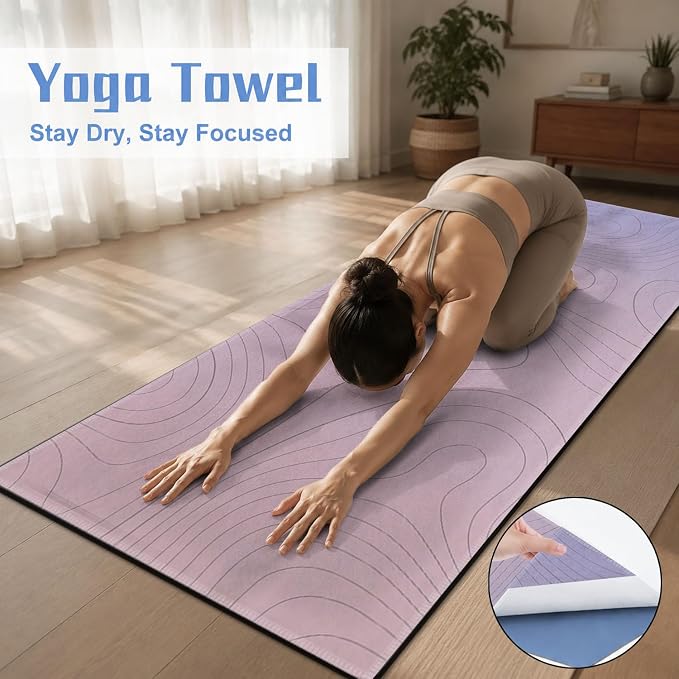 Yoga Mat Towel, Hot Yoga Non Slip with 4 Corner Pockets, 70 x 26 in | Soft Absorbent Microfiber With Four Corner Pockets, Fits Over Yoga Mats For Hot Yoga, Pilates, Gym, And Travel