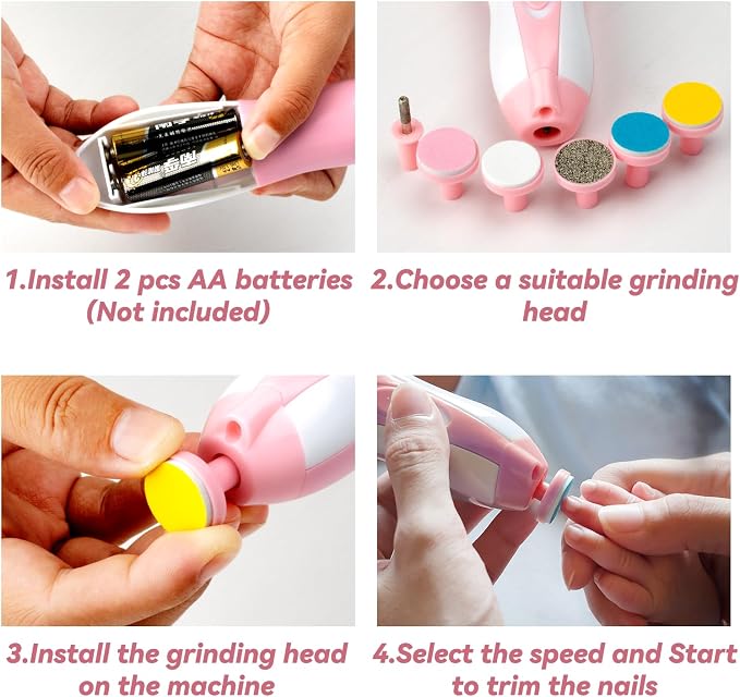 Qunlions life Baby Nail Trimmer Electric-6 in 1 Baby Nail File Clippers Infant Grooming Kit Manicure Set for Toddler or Adults, Pink