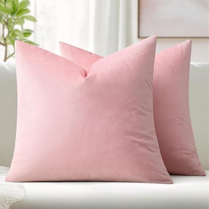 MIULEE Velvet Throw Pillow Covers 16x16 Inch Pack of 2 Bright Pink | Soft Solid Small Decorative Pillow Covers, Modern Luxury Home Decor, for Couch Chair Sofa Bedroom Livingroom Car