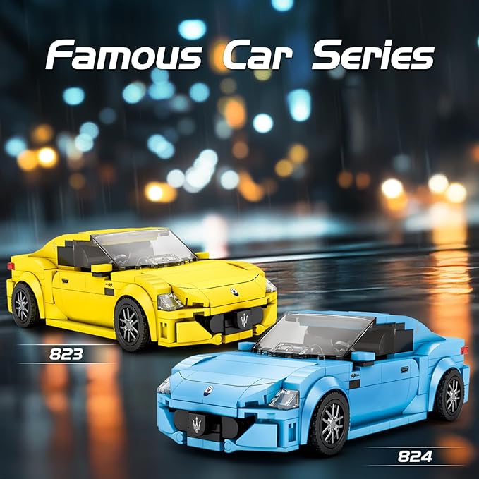 Reobrix Super Sports Car Building Blocks Sets, Classic Collectible Car Model for Teens Ages 14+, Mini Sports Cars Toy Kit for Adult Blue(384 Pieces)