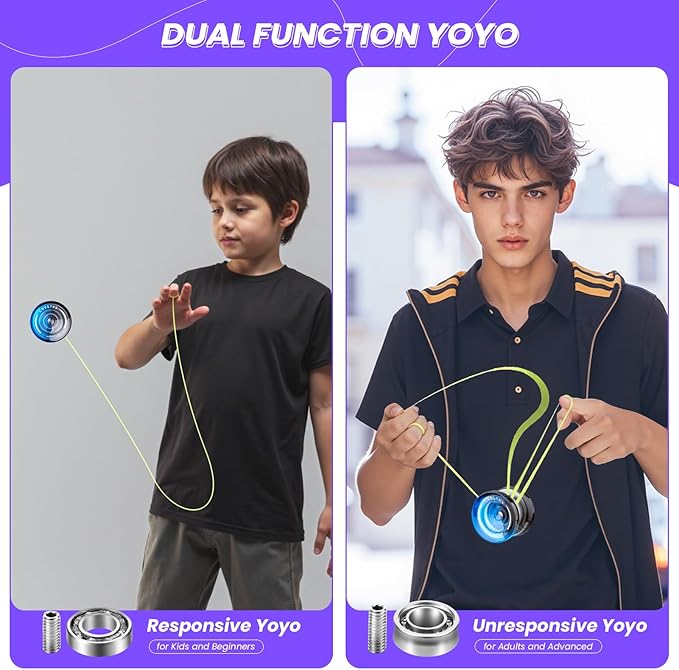 MAGICYOYO K2 Crystal Yoyo for Kids 8-12, Responsive Yoyo Professional for Beginners, Plastic Dual Function Yo Yo with 12 Yoyo Strings, Yo-yos Case Bag + Yoyos Accessory Kit (Black Blue)
