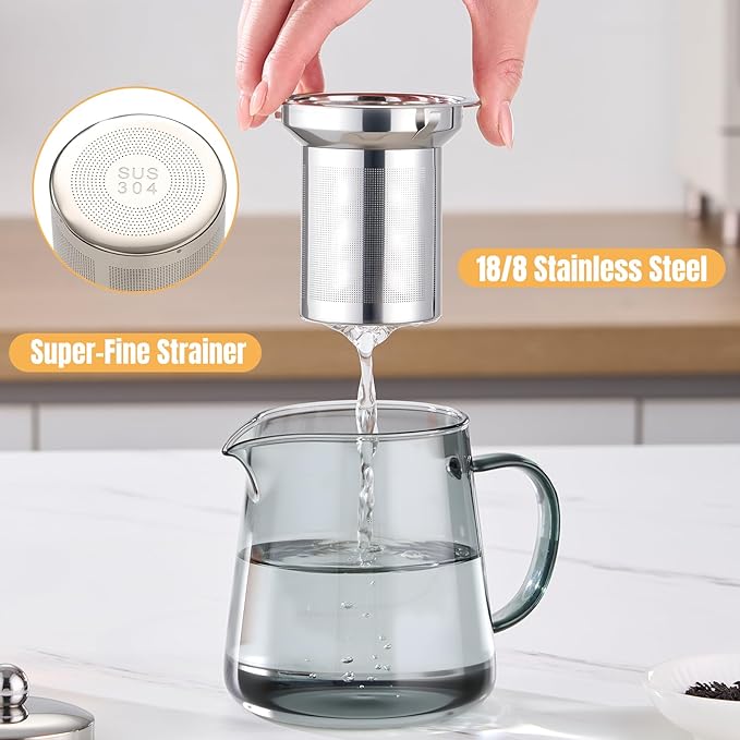 PARACITY Glass Teapot Stovetop 32OZ, Borosilicate Clear Tea Kettle with Removable 18/8 Stainless Steel Infuser, Teapot Blooming and Loose Leaf Tea Maker Tea Brewer (Black, 550ML)