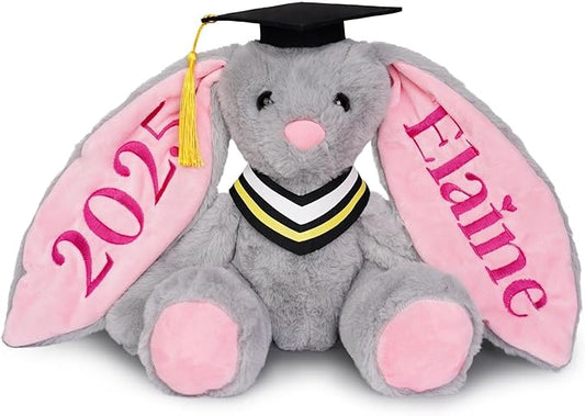 Custom Graduation Plush Bunny Gift 2025 for Her Him, Embroidered Bunny Graduation Stuffed Animal with Name for Kids Girls Boys, Kindergarten High School College Graduation Gifts