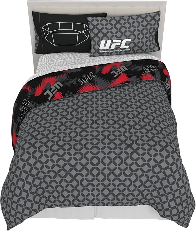 UFC Fight Night Bedding Set, Full Size 7 Piece Set Super Soft Cozy Reversible Comforter and Sheet Set with Sham, (100% Officially Licensed Product) by Franco
