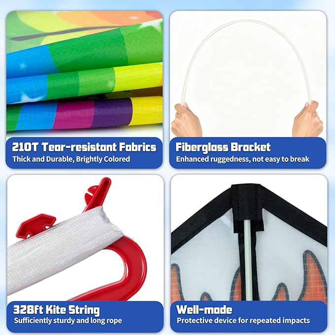 Kite for Kids Ages 4-8 8-12 & Adults, Shark & Dragon & Unicorn & Butterfly Kites Flying Toys, Easy to Fly Big Kite with 328FT String Easter Gift for Boys Girls Beach Park Outdoor Party Activities