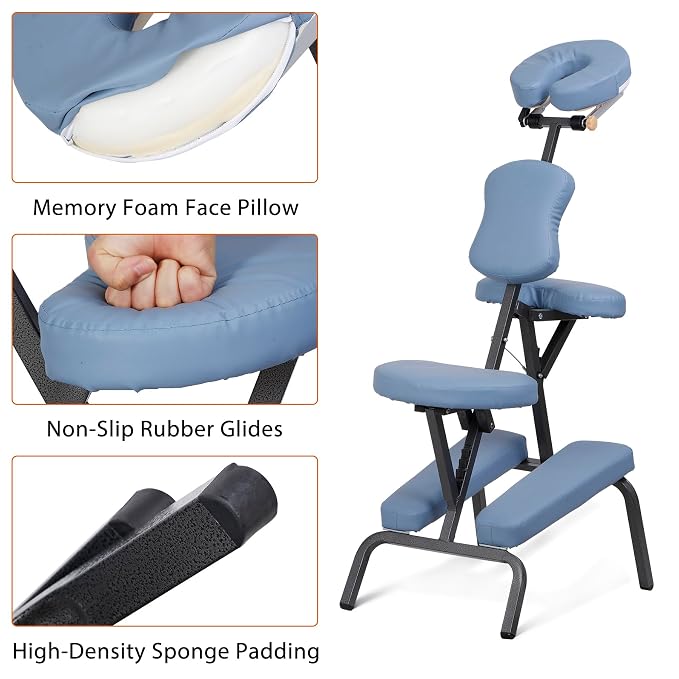 Nova Microdermabrasion Portable Massage Chair Foldable Tattoo Therapy Chair 4 Inches Thickness Sponge Face Cradle Spa Salon Massage Chair (Blue)