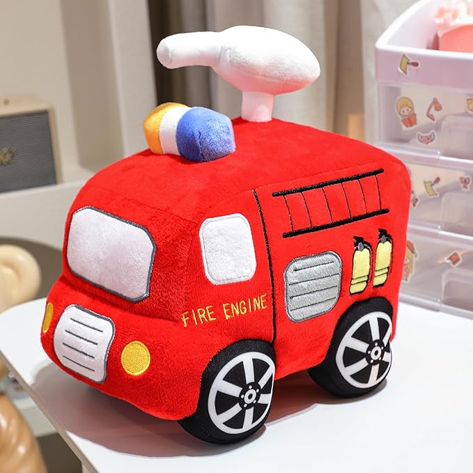 Soft Plush Fire Engine Stuffed Truck Toy Super Cute Rescue Vehicle Plushie Excellent Gifts for Kids or Birthday Party 10 Inches (Fire Engine)