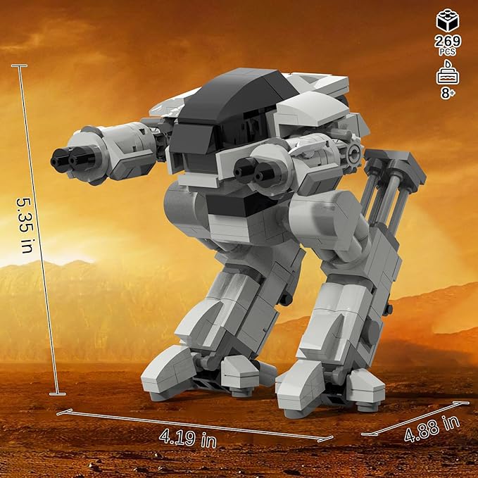 ED209 Robot Mecha Building Blocks, ED-209 Enforcement Robot Combat Mech Armor Building Toy, 269 Pieces Mobile Suit Cool Mechanical Action Figure Model,Birthday Gift for Kids Boys Girls Adults