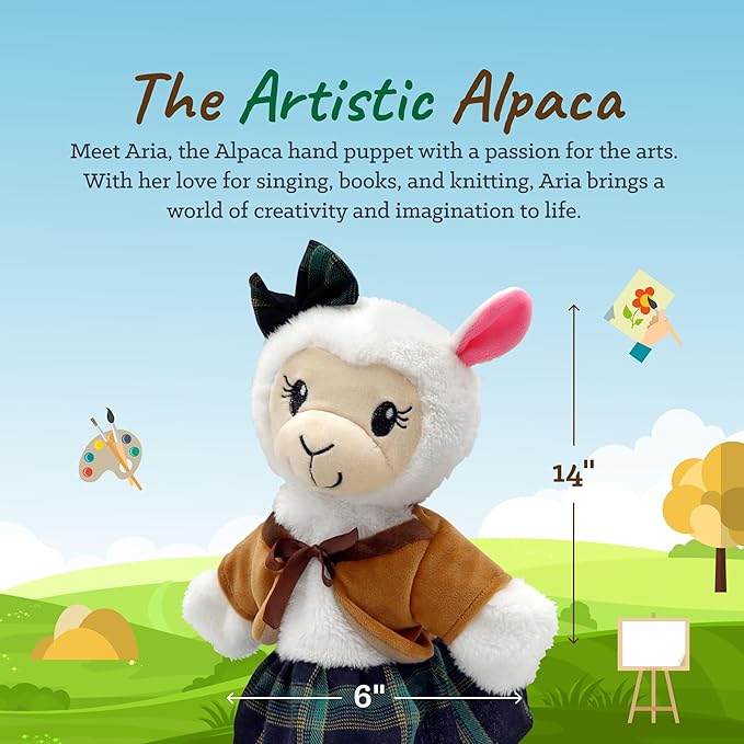 Sharewood Forest Friends Aria The Alpaca Hand Puppet - Stuffed Animal for Toddlers, Kids, Teachers, Daycare & School - Perfect for Puppet Theatre and Creative Play