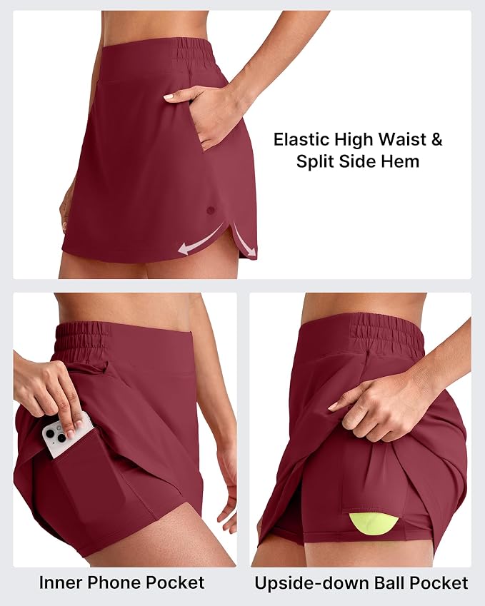 G4Free A Line Golf Skirts for Women 15'' Elastic High Waisted Tennis Skort | with 4 Pockets, Built-in Shorts, Dolphin Hems, Lightweight, Quick-dry, Breathable, Vibrant Colors, Athletic & Casual
