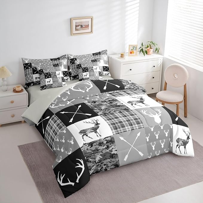 Feelyou Hunting Camo Deer Full Comforter Set with Sheets for Kids Boys Girls Camouflage Hunter 7 Pieces Bedding Set Rustic Western Wildlife Animal Bed in a Bag Room Decor Soft