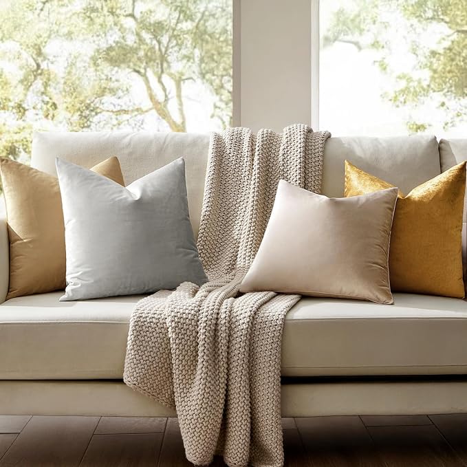 MIULEE Velvet Throw Pillow Covers 18x18 Inch Pack of 2 Champagne | Soft Solid Decorative Pillow Covers, Modern Luxury Home Decor, for Couch Chair Sofa Bedroom Livingroom