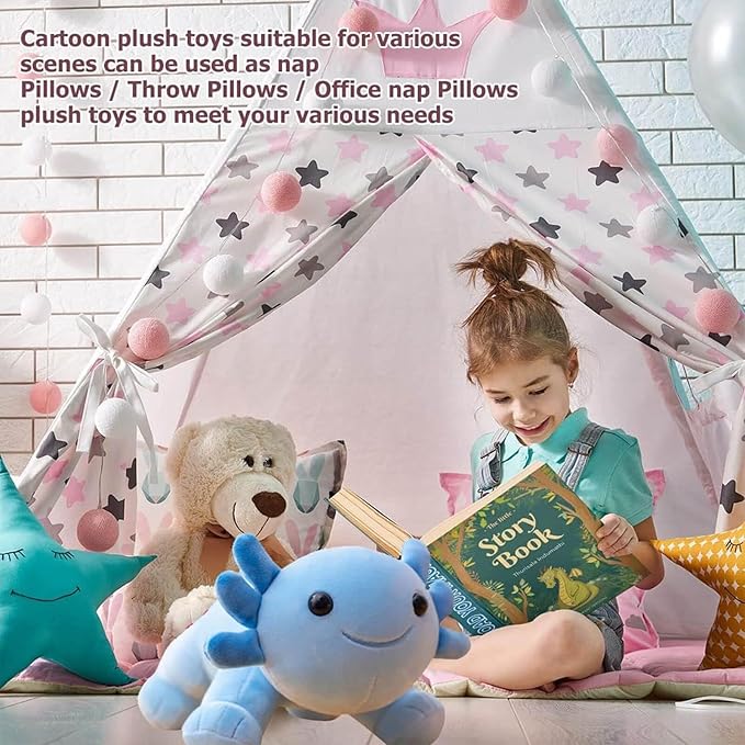 Axolotl Plush Toy, 10.8” Soft Cute Axolotl Stuffed Cotton Plush Pillow Kawaii Salamander Animal for Boys Girls Kids Gift (Blue)