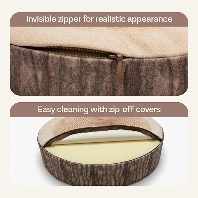 Log Pillow 2 Pack - Cozy & Comfy Wood Pillow with High-Density Foam - Realistic Round Cushions with Washable Covers - Log Cabin Decor & Forest Themed Decor