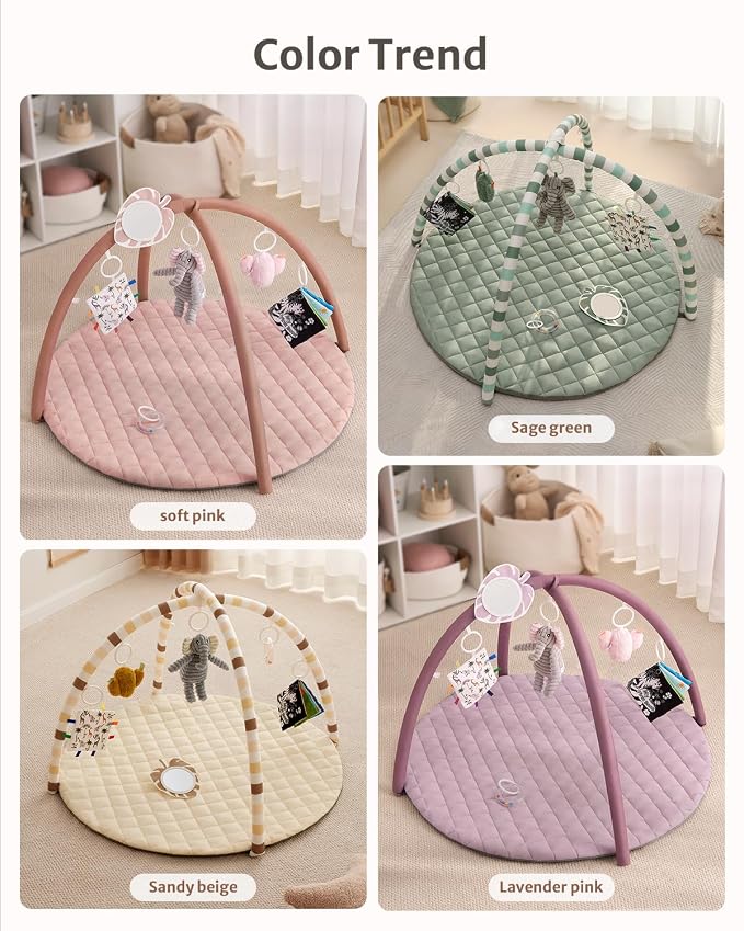 Blissful Diary Baby Play Gym Mat, Tummy Time Activity Mat with 6 Detachable Toys for Stage-Based Sensory & Motor Skill Development, Easy to Install & Clean, Baby Essentials Gift, Lavender Pink