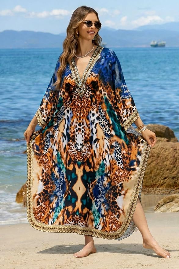 Mumu Dresses for Women Plus Size, Bohemian Kaftan Beach Cover Up Long Maxi Nightgown Soft Loungewear