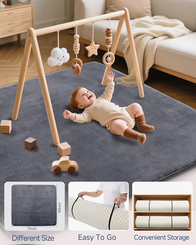 Thick Baby Play Mat for Floor,59 x 71 Playpen Mat,Large Tummy Time Foam Mats,Soft Surface & Plush Feel Nursery Rug,Easy Care with Non-Slip Cushioned for Infant,Kids and Toddler Crawling,Dark Grey