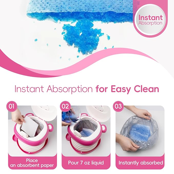 Travel Potty Seat for Toddler, Foldable Car Potty for Toddler with 5 Rolls of Potty Liners, Potty Pads, Portable Toilet Seat for Kids, Portable Potty Seat for Toddler Travel, Camping and Outdoor Use