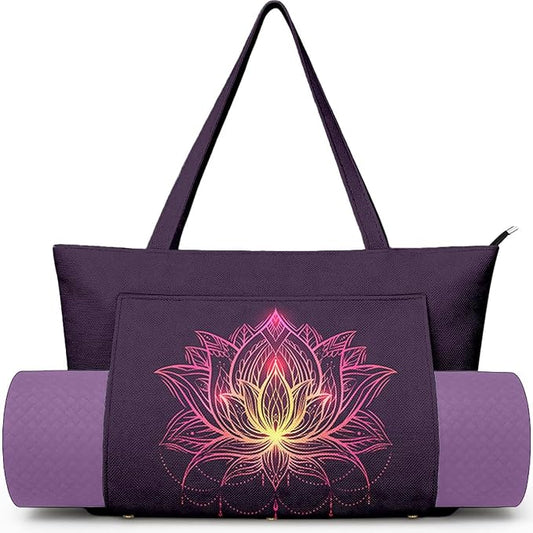 Yoga Bag for Women, Large Canvas Yoga Mat Tote Bag with Yoga Mat Carrier - Large Mat Pocket Fitness Tote for Pilates, Gym, Travel, Office & Beach