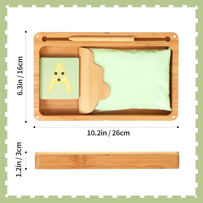 Montessori Sand Tray with Lid - Wooden Sand Trays for Kids - Writing Letters and Numbers (Green)