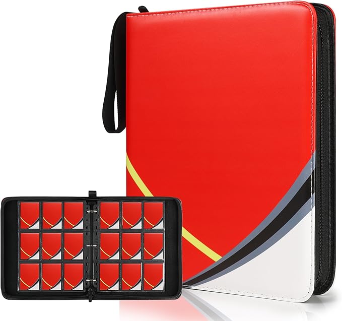 9 Pocket Card Binder for Pokemon Card, 720 Pockets Card Binder Holder with 40 Removable Sleeves, 3-Ring Zip Design Trading Card Albums for MTG/TCG/Sport Collectible Gifts for Boys and Girls (Red)