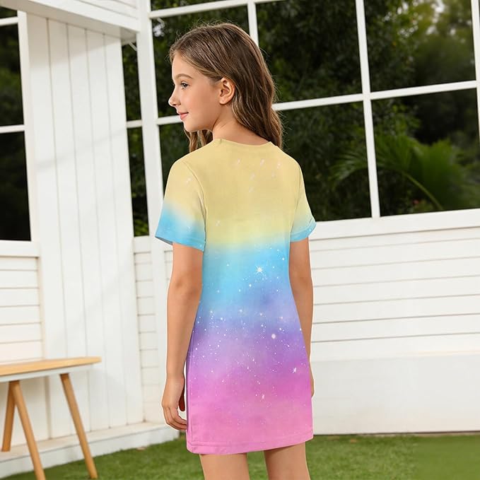Girl's Anime K-POP Graphic Long Dress T-Shirt - Casual Loose Fit Short Sleeve Top