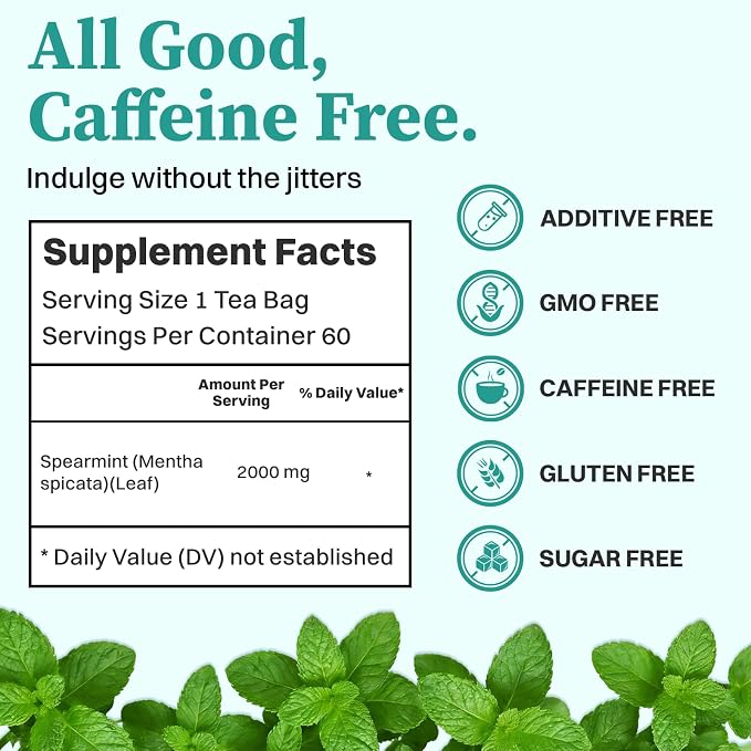 Spearmint Tea (60 Herbal Tea Bags) | Healthy & Refreshing Mint Tea | Supports Digestion & Wellness, Caffeine - Free, Non-GMO