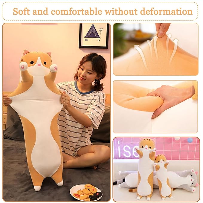 Long Cat Plush Pillow Soft Cat Hugging Pillow Stuffed Animal Pillow Cute Kitty Sleeping Throw Pillow Gift for Kids(130cm/51.18inch,Yellow