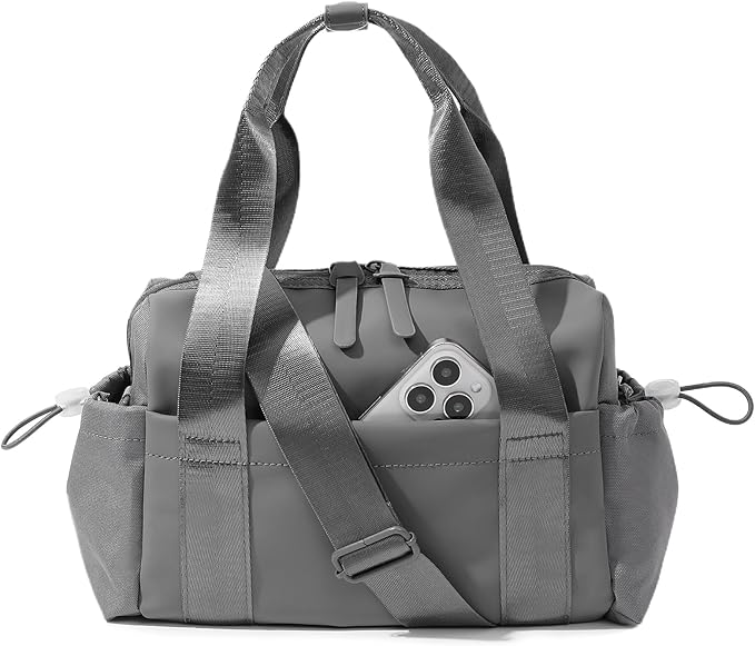 Bucosd Small Gym Bag for Women, Mini Crossbody Gym Duffle Bag with Wet Compartment, Carry on Gym Tote Bag for Workout Dance Sport Travel (Mini-Grey)