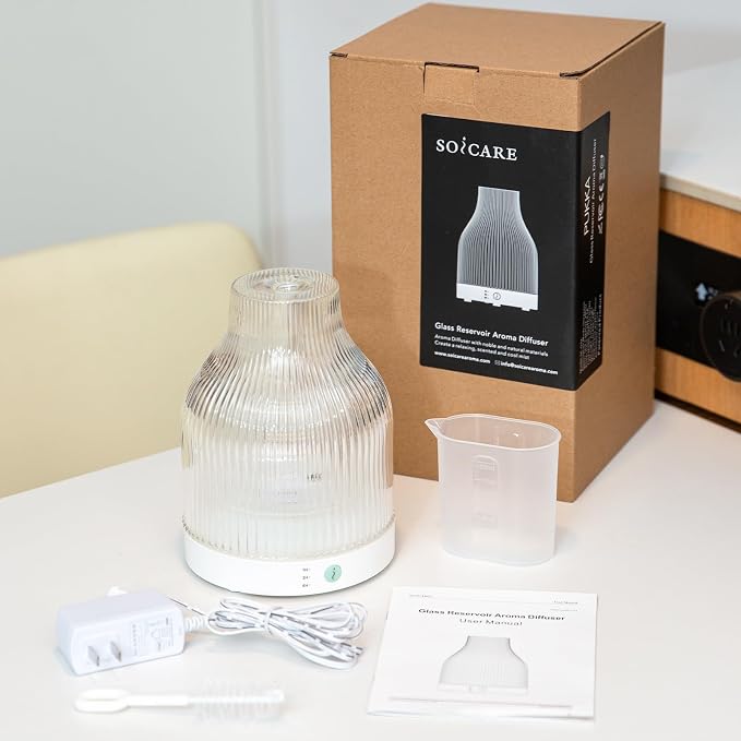 Glass Essential Oil Diffuser 200ml, 7-Color LED, for Home | Glass Diffuser,Aromatherapy Diffuser,One-Button Control, Rainbow Color Light,For Bedroom, Living Room, Office Gift