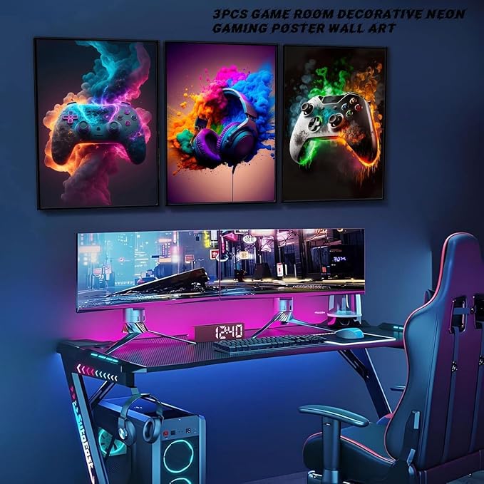 BGFCE Gaming Room Decor - Wall Art Set of 3, Video Gaming Theme, Unframed 12x16in Canvas Posters for Teen Boys Room
