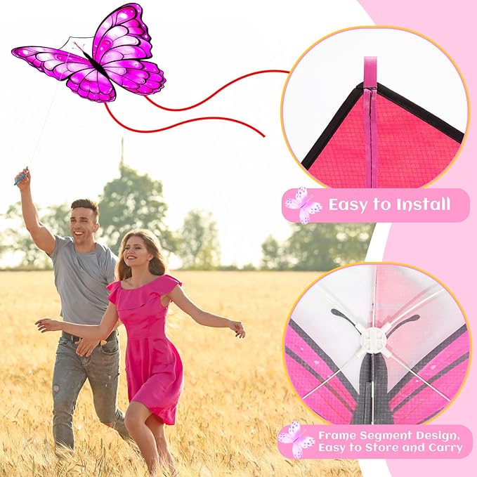 Silipull 6 Pcs Kites Butterfly Kite 55" x 28" Large Kites with 328ft String Colorful Beach Kite for Adults Beginner Outdoor Supplies