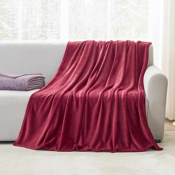 Hansleep King Burgundy Red Fleece Blanket, Soft Flannel Bed Blanket | Fuzzy Cozy Blanket 90x108 Inches, Multi-use for Bed, Sofa, Couch, Travel, Camping, All Season Warm Lightweight Cover