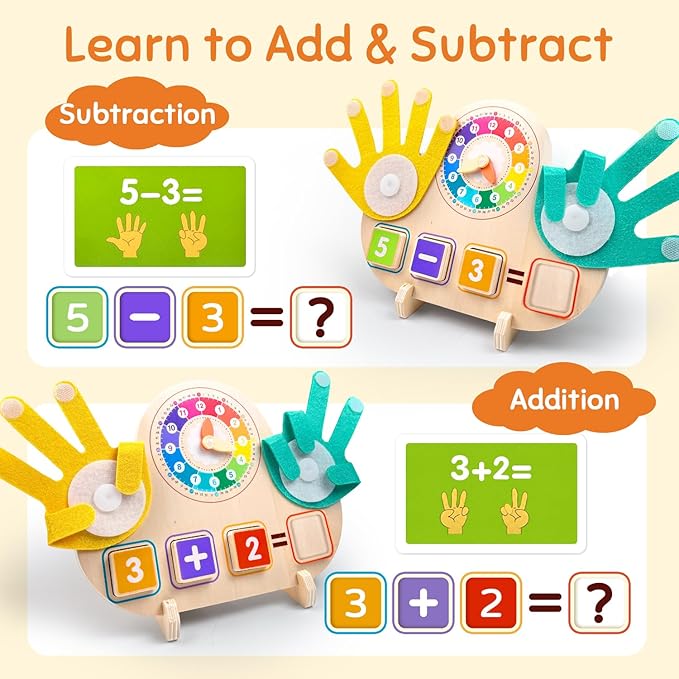 Montessori Toys for 3 4 5 Year Old – Math Manipulatives with Clock, Number Blocks & Finger Counting Cards, Educational Preschool Learning Activities & Toys for Toddlers Ages 3+