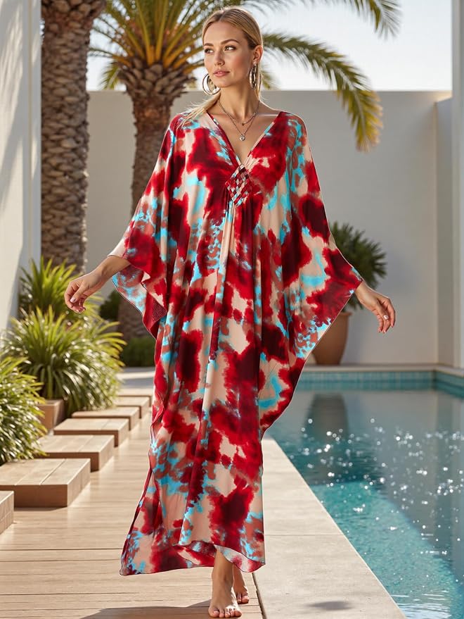 Mumu Dresses for Women Plus Size, Bohemian Kaftan Beach Cover Up Long Maxi Nightgown Soft Loungewear
