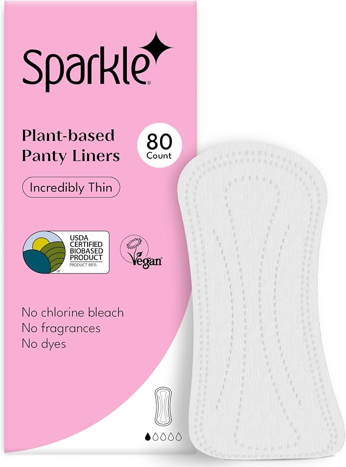 Sparkle Panty Liners for Women, Plant-Based Daily Pantiliners | Organic Panty Liner | Pads for Women | Softer Than Cotton Panty Liners | Unscented, Chlorine Free, Flexible (Incredibly Thin, 80 Count)