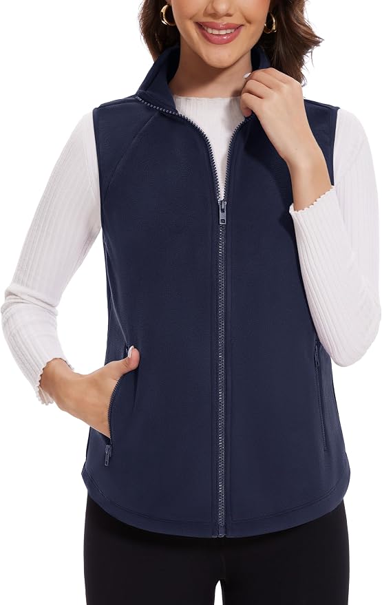 MAGCOMSEN Women's Fleece Vest with Zipper Pockets Zip Up Sleeveless Jackets Lightweight Soft Warm Polar Vest Outerwear