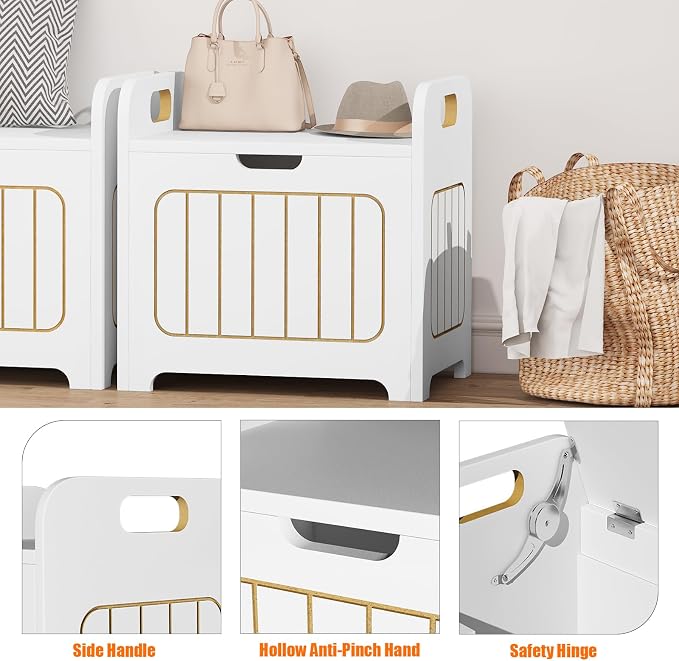 Aenuert Storage Chests, Small Cube Organizer Box,Wooden Entryway Storage (White, With Handle)