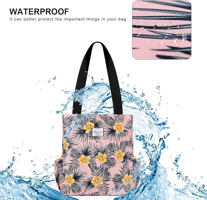 KAMO Floral Tote Bag - Waterproof Lightweight Handbags Travel Shoulder Bag for Hiking Yoga Gym Swimming Travel Beach