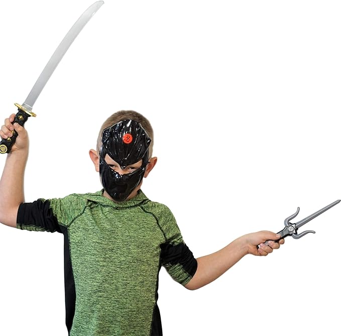 SENSORY4U Ninja Toy Weapons Dress-Up Kit - 15-Piece Set with Sword, Knife, Throwing Stars, Bow & Arrow for Kids - Complete Ninja Warrior Accessory Set