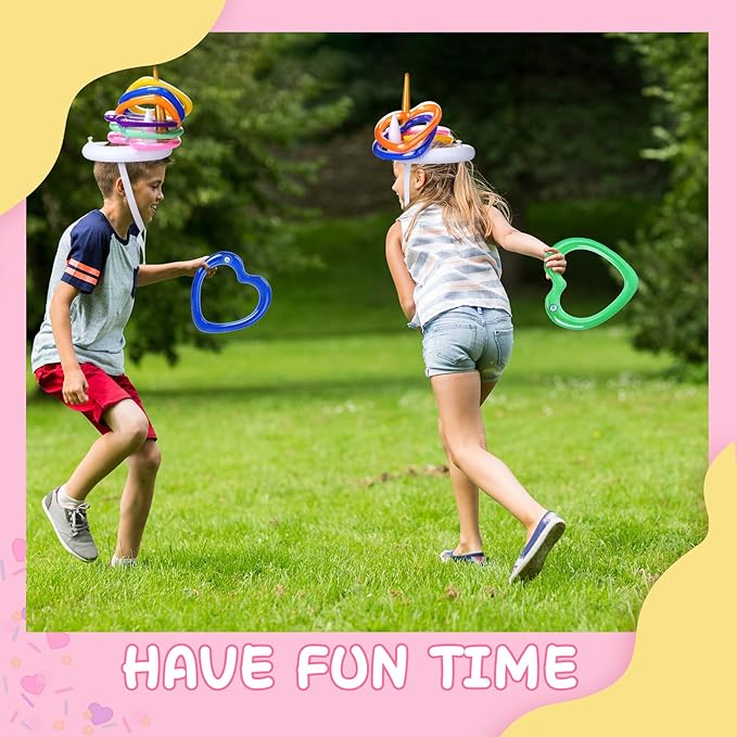RoundFunny Unicorn Party Games with 1 Unicorn and 6 Heart Rings Inflatable Ring Toss Game Set Multicolor Toss for Party Outdoor Game Favors Birthday 1 Set