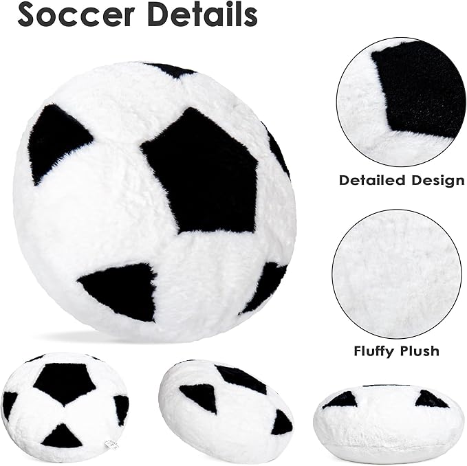 Wepop 18in Fluffy Soccer Pillow, Soft Soccer Pillows, Sports Ball Pillow Stuffed Plush Toy Room Decoration and Gifts for Kids, Boys, Girls, Soccer Fans