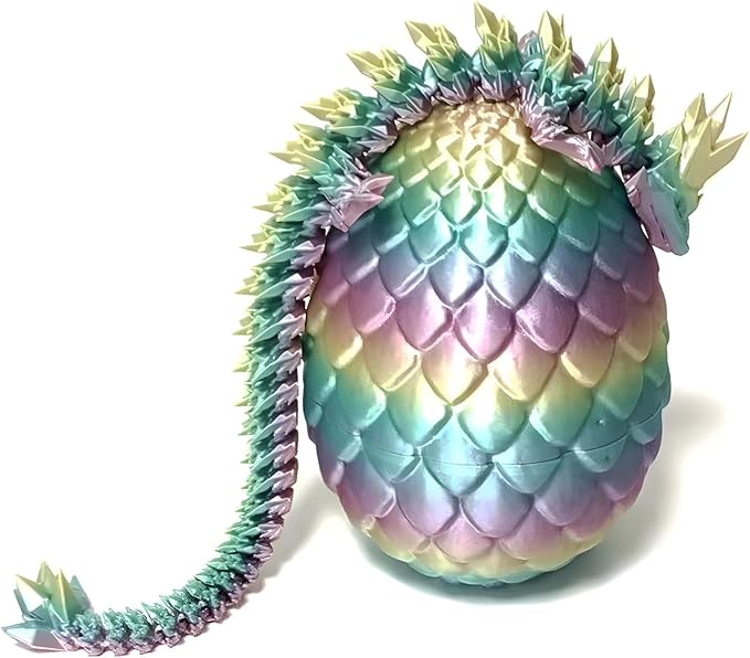 Pigmiss 2Packs 3D Printed Dragon Egg Crystal Dragon Fidget Toy Full Articulated Dragon Mystery Dragon Eggs with Dragon Inside Home Office Desk Decor Gifts Toys (Purple+Rainbow)