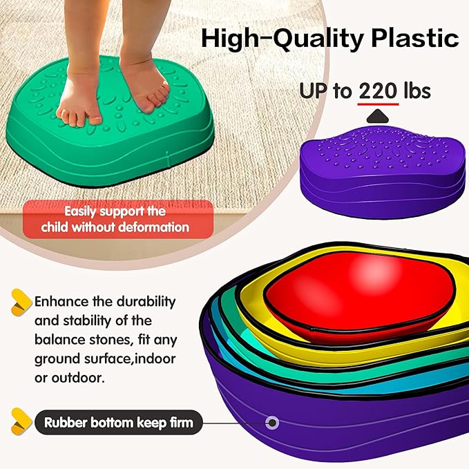 Stepping Stones for Kids,5Pcs Non-Slip Plastic Balance,Stepping Stones for Toddlers Ages 3 4 5 6 7 8 Years,Children's Coordination Skills Obstacle Courses Sensory Toys for Toddlers