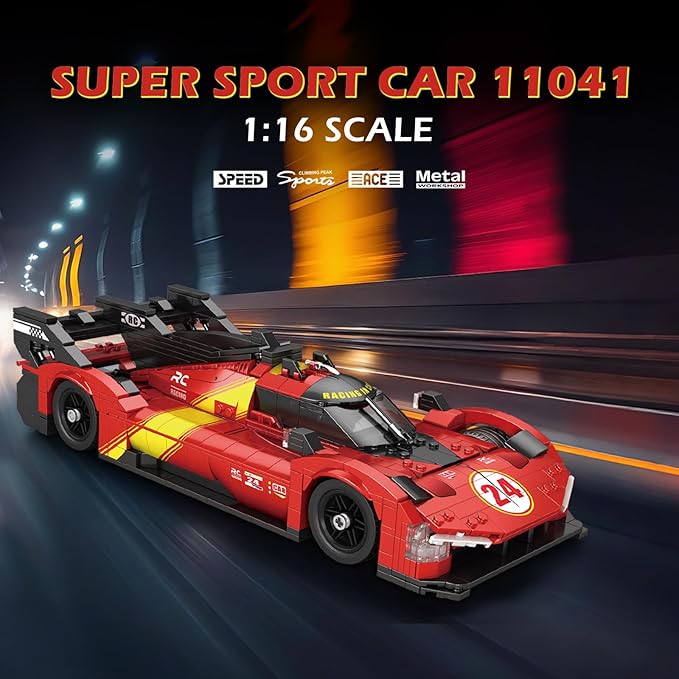 Reobrix Super Sports Car Building Blocks Sets, 1:16 Le Mans Racing Car Model Building Toy Supercar Building Sets for Adult Collection Display for Home Office Gift for Motorsport Fans Adults (1370PCS)