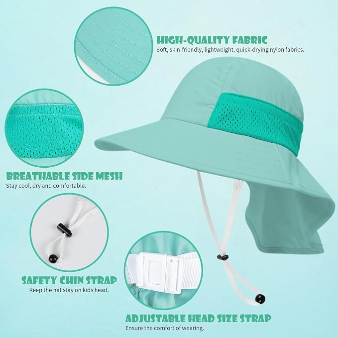 Toddler Baby Sun Hat Kids Summer Beach Essentials Adjustable Beach Hats with Bucket Wide Brim for Boys Girls Age 0-14 Years